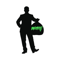 Businessman with money bag silhouette 