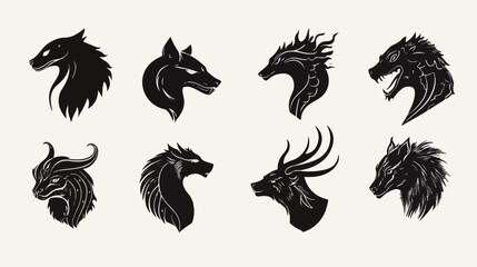 Wolf silhouette collection. Logo set.