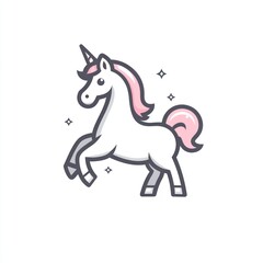 Cute unicorn prancing, white background, magical sparkles, children's illustration