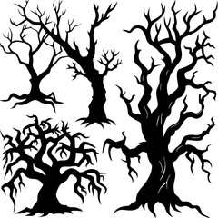 Halloween Horror Tree Silhouette vector set.