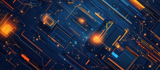 Futuristic Geometric Shapes with Seamless Repeat Pattern in Blue and Orange tones