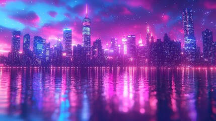 Neon Cityscape Reflection: A Dreamlike Metropolis at Night