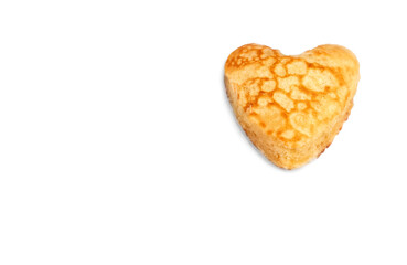 heart shaped pancake isolated on white background