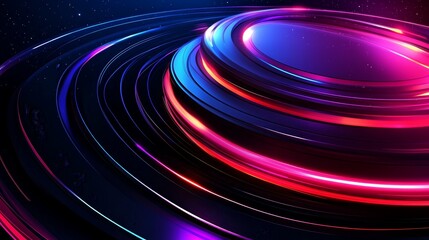 Abstract design featuring concentric rings with vibrant color and a cosmic background.