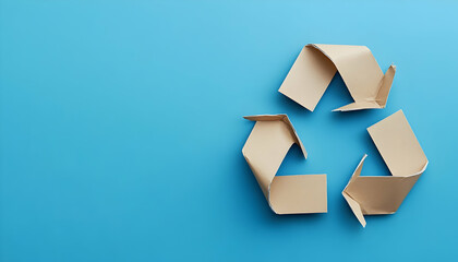 Paper-crafted recycling emblem, symbolizing environmental care, reduction, and reuse, with banner space AI Generated
