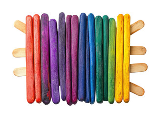 Vibrant rainbow popsicle sticks colorful material minimalist display creative concept top-down view isolated on transparent background