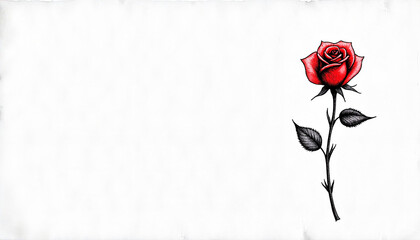 Red rose sketch on white background with copy space for message