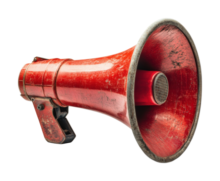 Public speaking tool red megaphone studio environment focus communication and expression isolated on transparent background