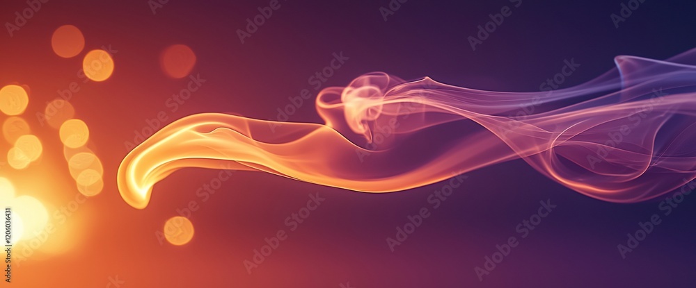 Poster abstract colorful smoke wave with bokeh lights.