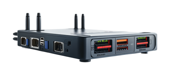 Advanced wireless router setup home office product minimalist close-up technology features for enhanced connectivity isolated on transparent background