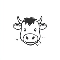 Cute cartoon cow, farm animal, white background, tag, children's book illustration