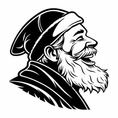 Happy Santa Claus silhouette in black color. Head of Santa Claus vector illustration