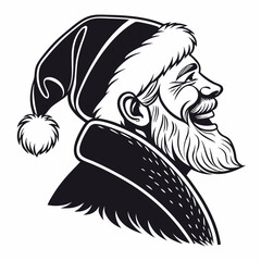 Happy Santa Claus silhouette in black color. Head of Santa Claus vector illustration