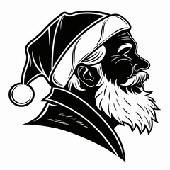 Happy Santa Claus silhouette in black color. Head of Santa Claus vector illustration