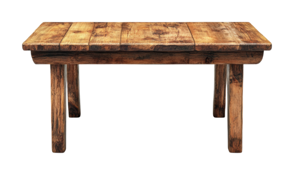 Rustic wooden table display bright furniture minimalist aesthetic centered view home concept isolated on transparent background