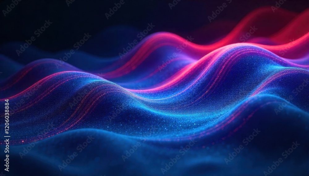 Poster abstract data flow visualization: vibrant blue and red waves of energy and movement