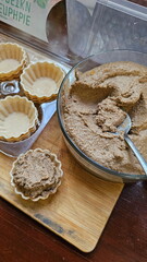 Chicken pate on wooden background