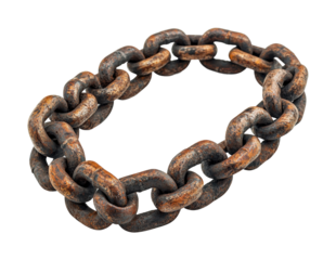 Rusty steel chain industrial object minimalist design view vintage aesthetic for creative projects isolated on transparent background