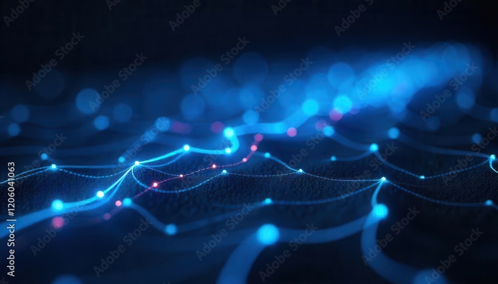 Poster abstract digital landscape with glowing lines and particles network connection data flow technology 