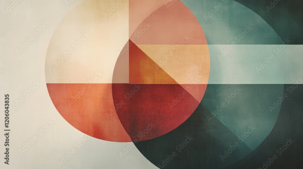 Aufkleber abstract geometric shapes arrangement with symmetry and complementary color palette