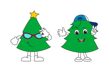 An image of teenage Christmas trees in glasses and a hat.