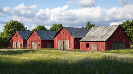 Six Rustic Red Barns with Weathered Wood and Grey Roofs