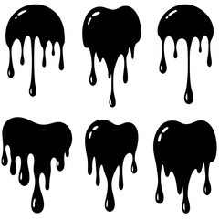 Current drops silhouette. Inks, paint, liquid, oil, molten circles set. Vector illustration 