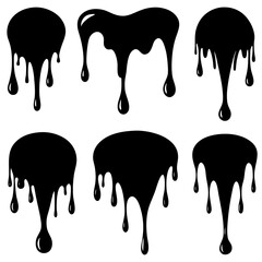 Current drops silhouette. Inks, paint, liquid, oil, molten circles set. Vector illustration 