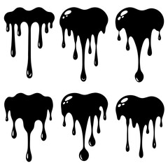 Current drops silhouette. Inks, paint, liquid, oil, molten circles set. Vector illustration 