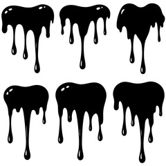 Current drops silhouette. Inks, paint, liquid, oil, molten circles set. Vector illustration 