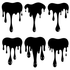 Current drops silhouette. Inks, paint, liquid, oil, molten circles set. Vector illustration 