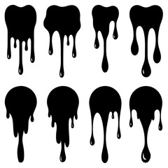 Current drops silhouette. Inks, paint, liquid, oil, molten circles set. Vector illustration 