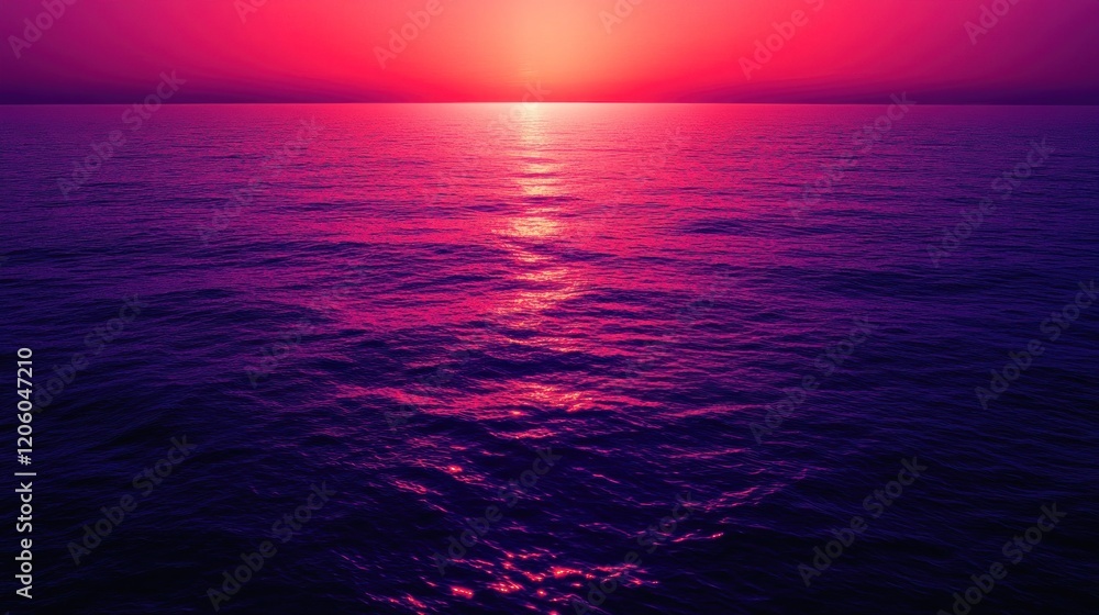 Poster gradient ocean sunset fading from deep red to deep purple with intense reflection