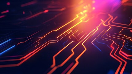 Abstract digital circuit design with vibrant neon colors.