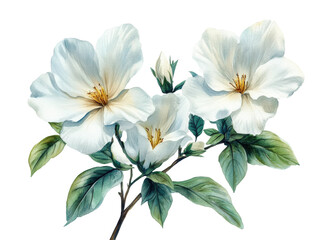 Elegant white flower watercolor digital nature artistic bright background floral design concept isolated on transparent background