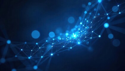 Fototapeta premium Abstract Blue Plexus Network: Glowing Nodes and Connections Representing Global Connectivity and Digital Innovation