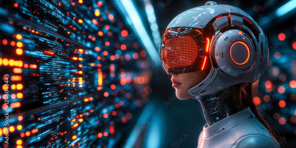 Poster futuristic ai chatbot enhancing cybersecurity with advanced digital technology