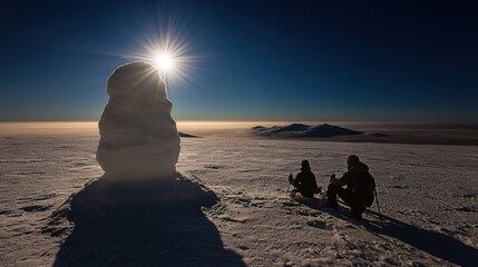 Majestic Winter Sunrise Hikers Snow Sculpture Mountain Vista