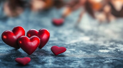Fototapeta premium Romantic Red Hearts Valentines Day Love Theme Background Image Perfect for Greeting Cards Wedding Invitations and Social Media Posts Digital Art Design up dark blue gray 