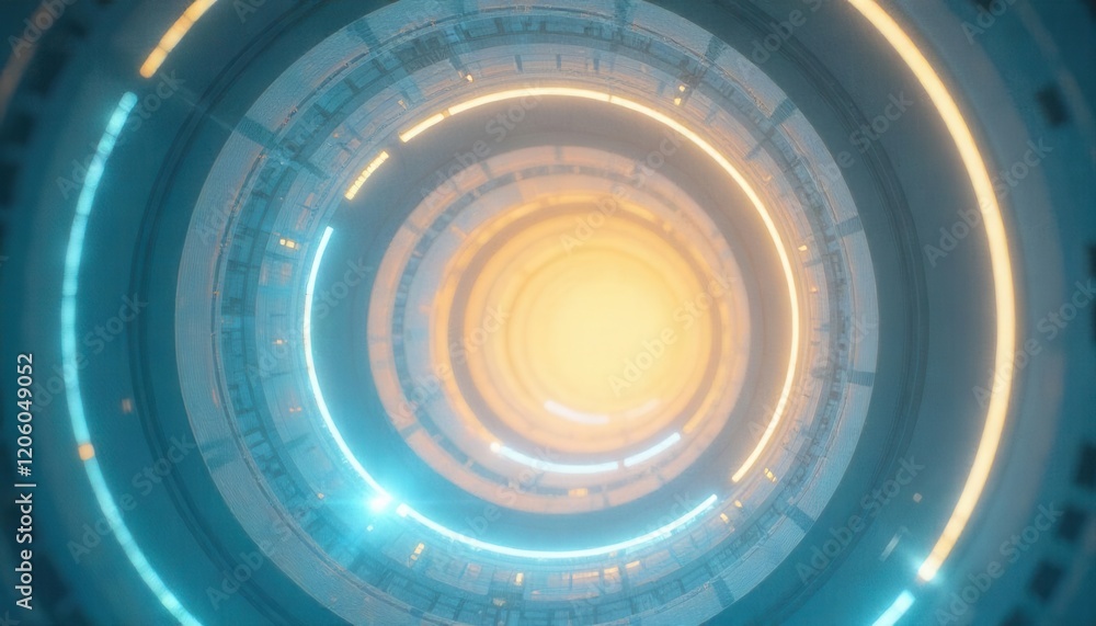 Fototapete abstract futuristic tunnel with glowing neon lights: a swirling vortex of light and color