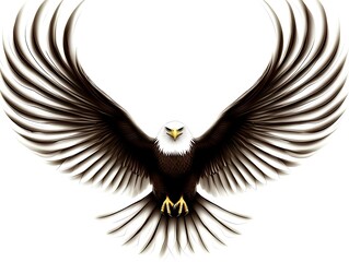 A regal eagle with its wings fully spread, displaying its powerful form against a pristine white background, capturing the essence of strength and grace