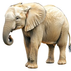 Fototapeta premium A serene elephant standing upright, its imposing yet peaceful presence showcased against a simple white background