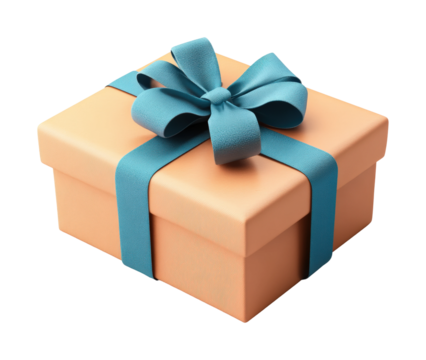 Gift box with blue ribbon icon digital design minimalistic style studio background close-up celebration concept isolated on transparent background