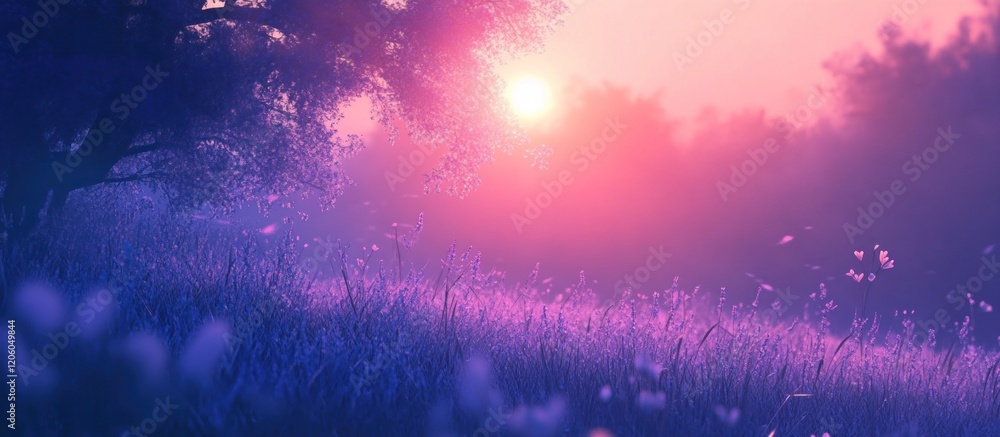Poster gradient transitioning from dark blue to soft lavender, peaceful and calming aesthetic with delicate