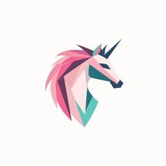 Obraz premium Geometric unicorn profile, pastel colors, white background, children's book illustration