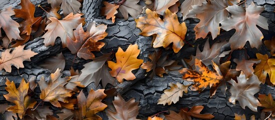A camouflage pattern made of real tree branches and green leaves, with an American-style camo design for hunting in the woods. The background is close