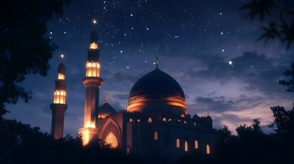 Fototapeta premium Majestic Mosque Illuminated Under Night Sky