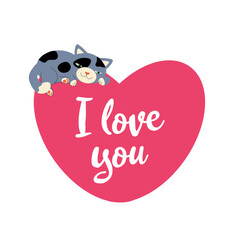 Cute valentines day card heart shaped with cat