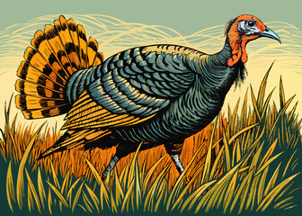 Turkey male and female birds family isolated on white background. Vector flat or cartoon icons illustration.