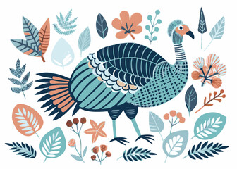 Cute turkey on white background. Domestic farm or wild turkey mother, father and baby. Vector flat or cartoon icons illustration.